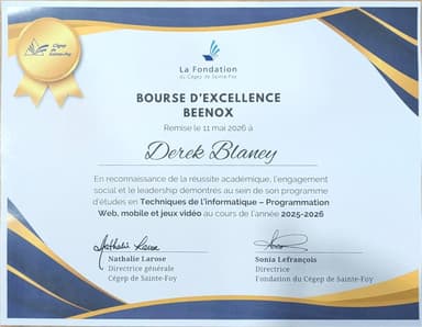 Bourse d'excellence Beenox certificate